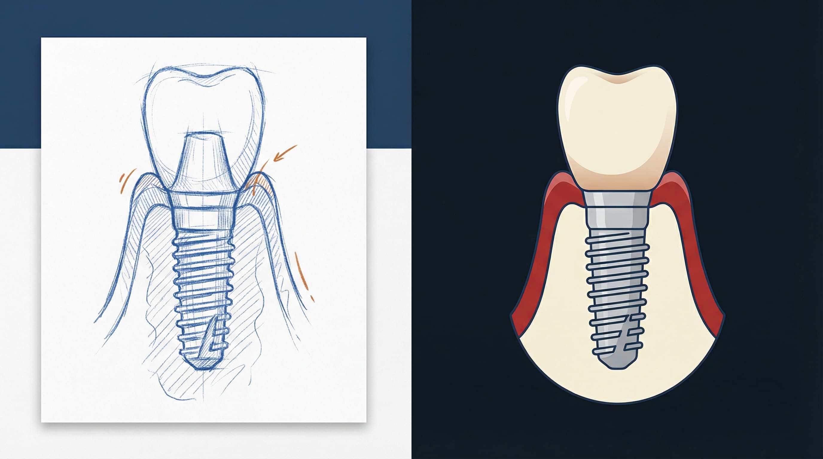 Before and after AI dental illustrations for research figures Before and after comparison of a rough sketch and polished AI dental illustrations